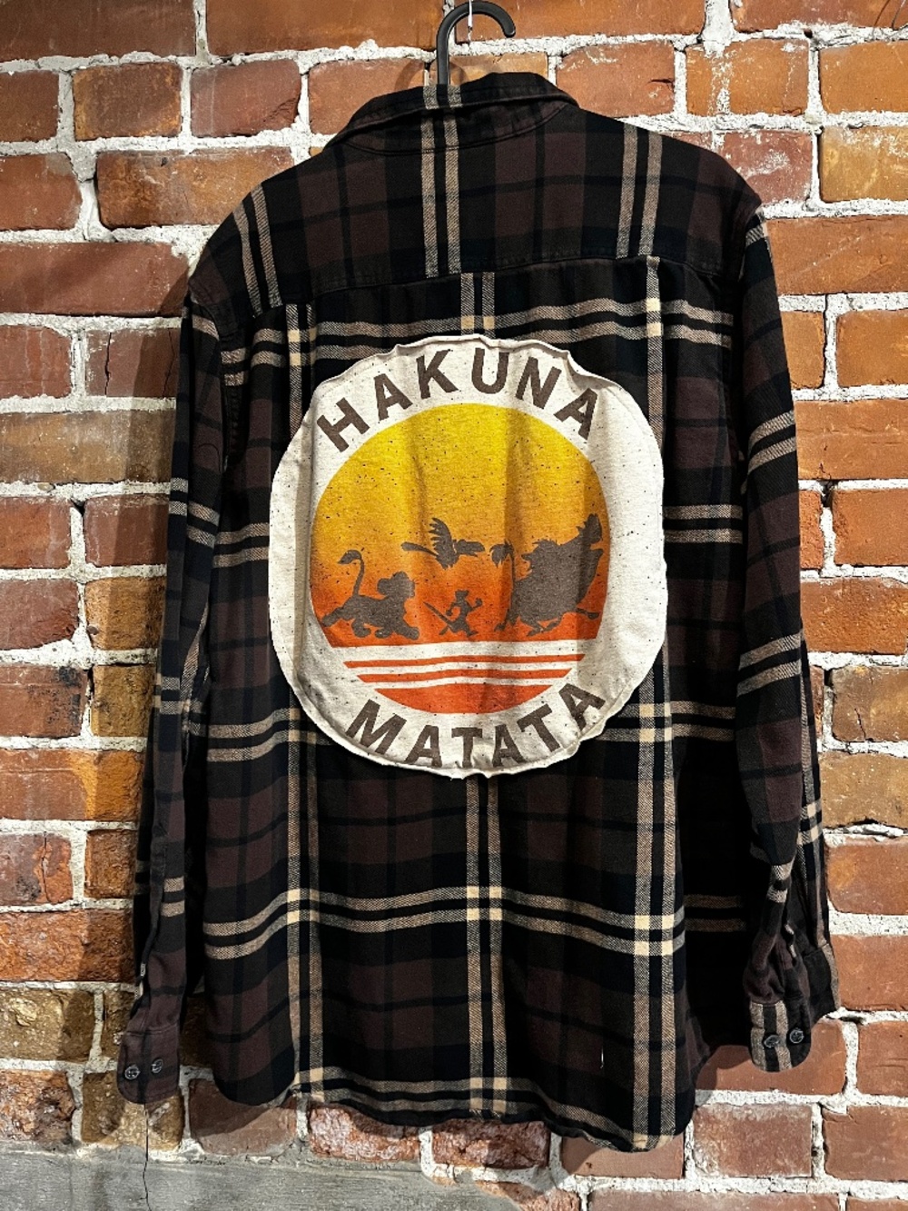Vintage Upcycled Hakuna Matata Lion King Graphic Flannel Mashup